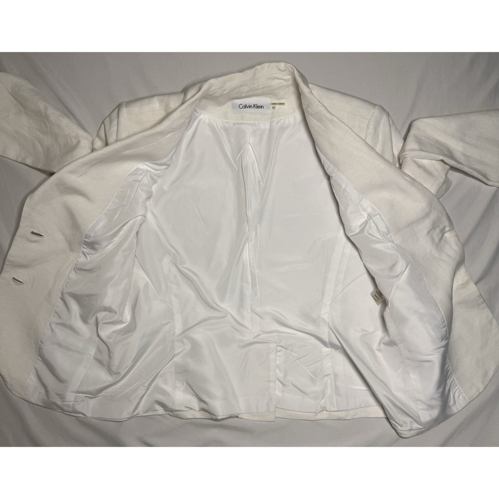 Calvin Klein Linen Blend White 2 Button Blazer Women's Size 10 - Picture 4 of 8